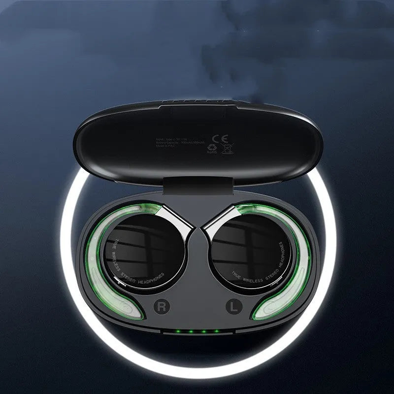Black and white sports wireless Bluetooth earphones with bilateral stereo sound