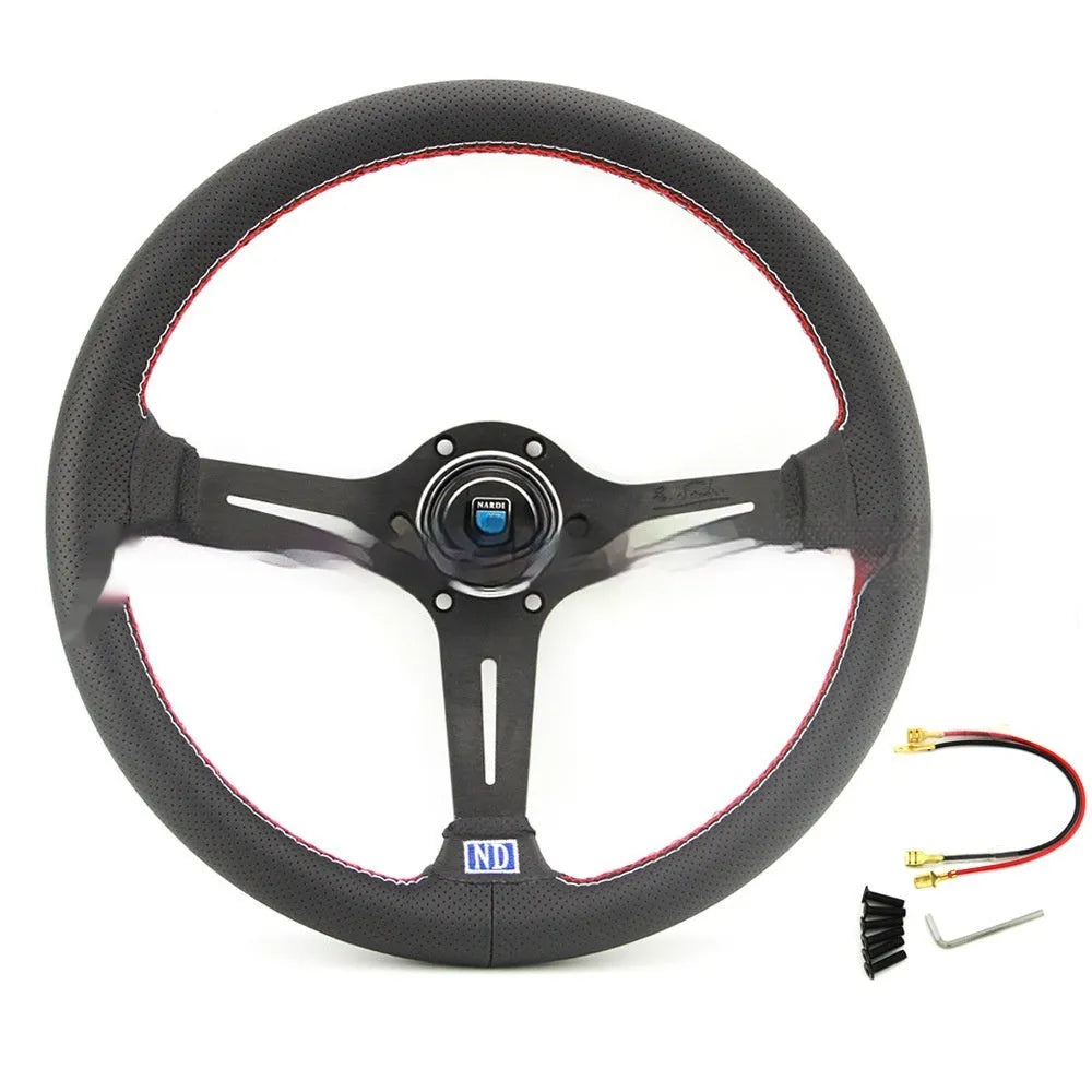 14-inch leather steering wheel with middle concave design showing black skeleton frame option