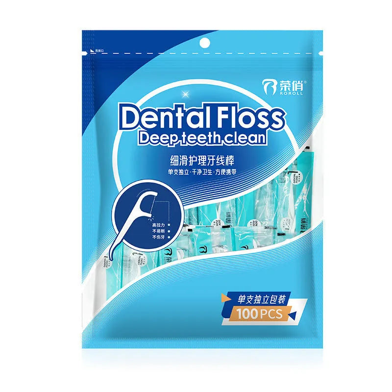 Individually packaged dental floss strands in plastic with high tensile strength