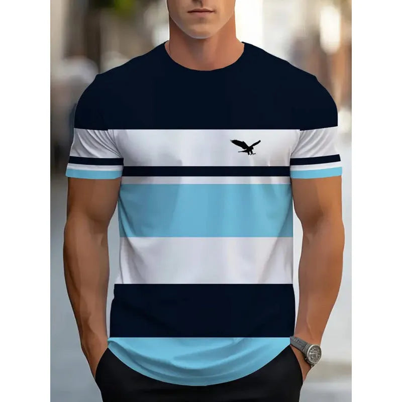 Men's loose fit short-sleeved t-shirt with digital 3D striped printing in casual style