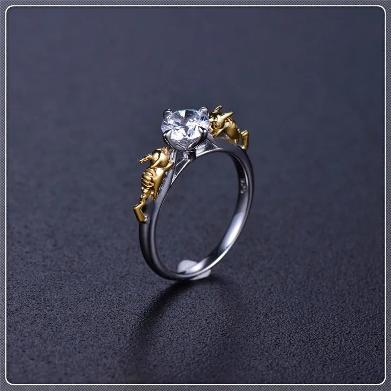 Black gold crystal crown fashion ring on copper base with adjustable sizing for cosplay and office wear