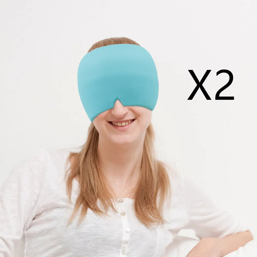 Black elastic cloth gel eye mask for headache relief with adjustable headband
