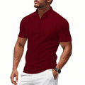 Men's short sleeve polo shirt with simple British style collar in loose fit, available in multiple colours including light gray and khaki
