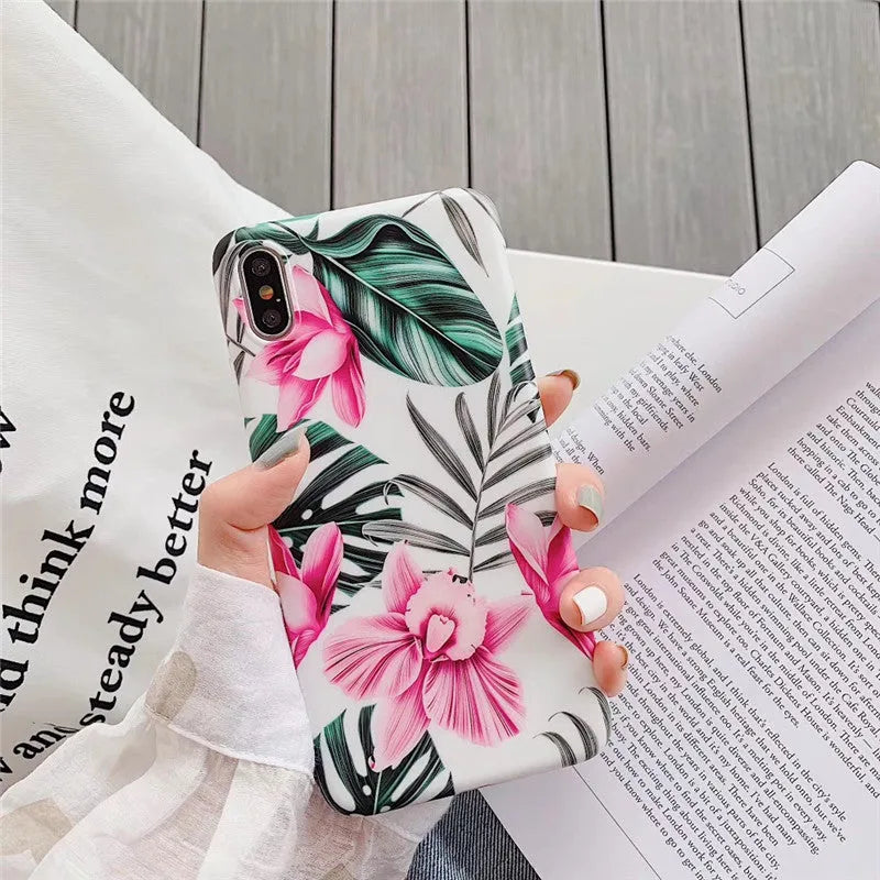 Pink floral pattern TPU back cover case for iPhone