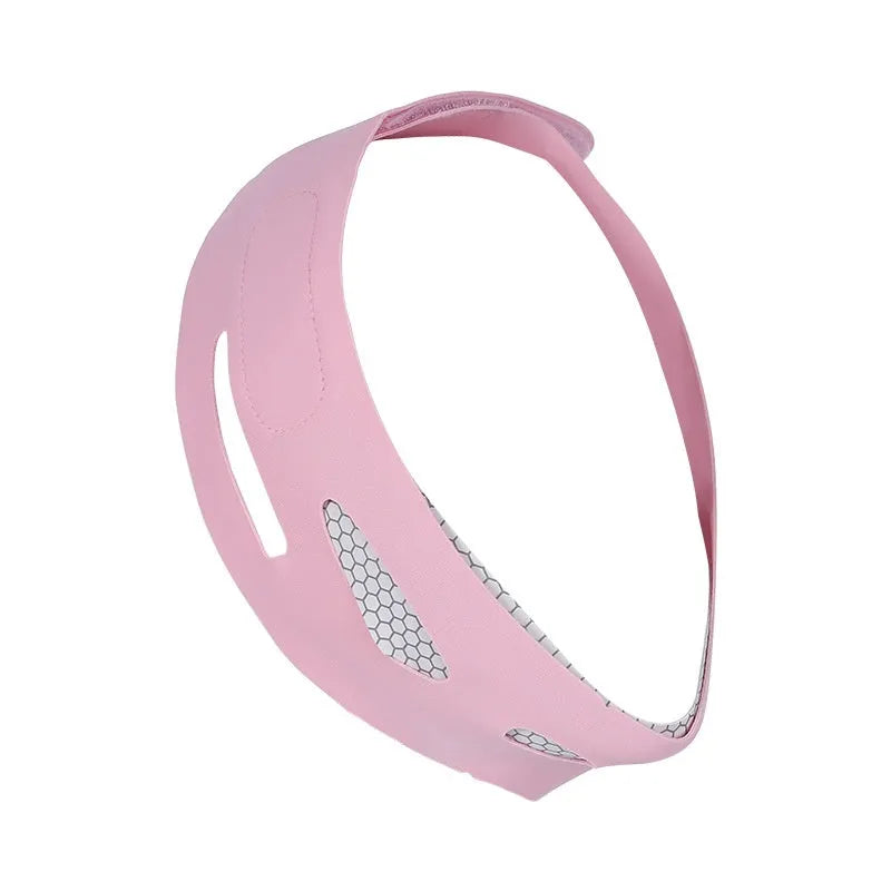 Pink and black elastic V-shaped face bandage for facial contour support