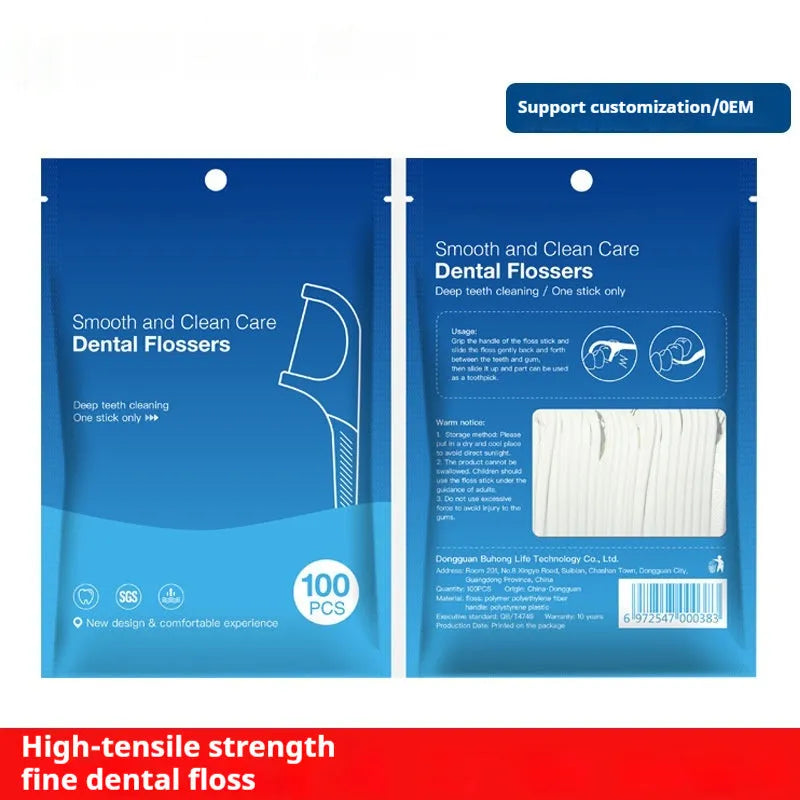 Individually packaged dental floss strands in plastic with high tensile strength