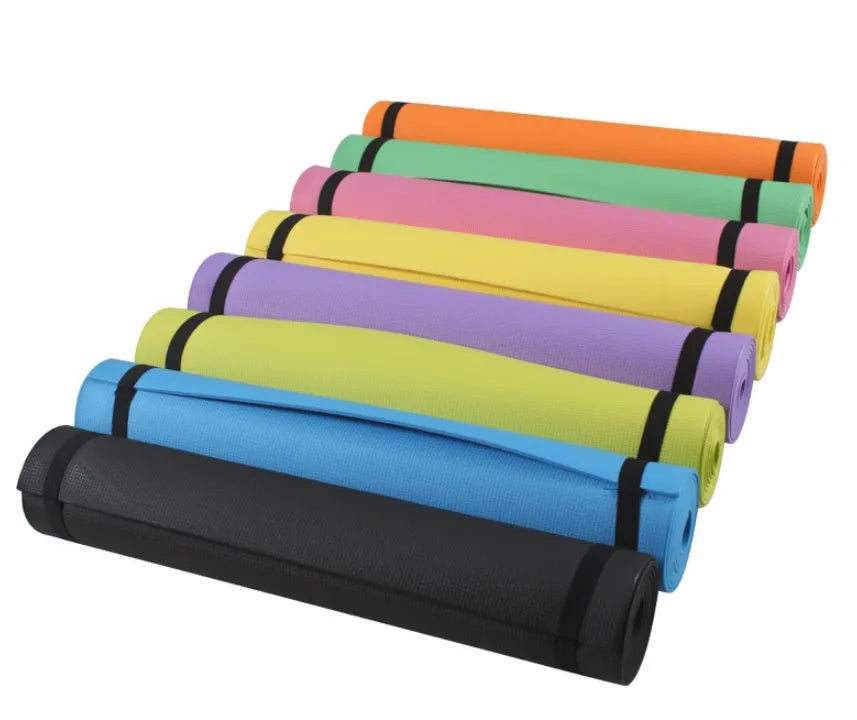 Red EVA fitness yoga mat showing its texture, with a 4mm thickness edge visible.
