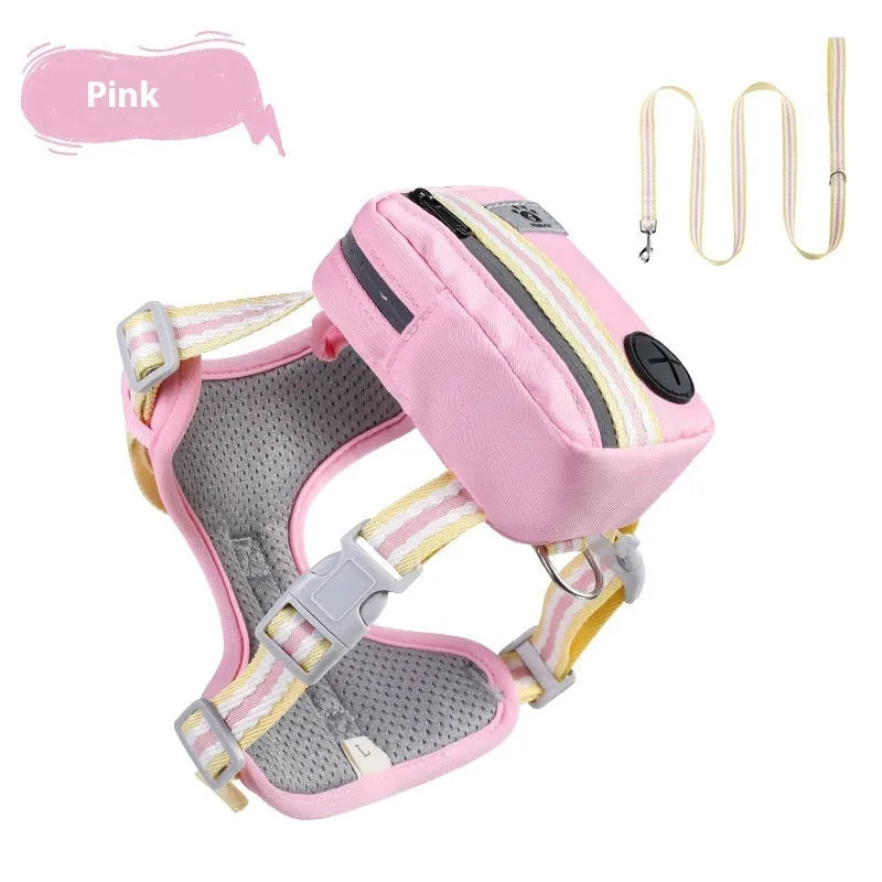 Green explosion-proof anti-strangulation pet safety harness vest with lead on a white background.