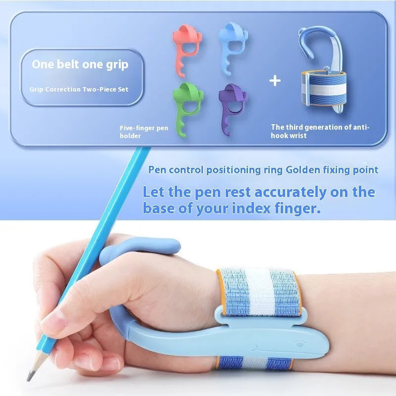 Blue anti-hook pen control corrector wrist brace with ABS nylon construction