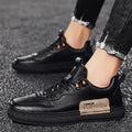 Men's casual board shoes black microfiber upper low top rubber sole flat heel sneakers