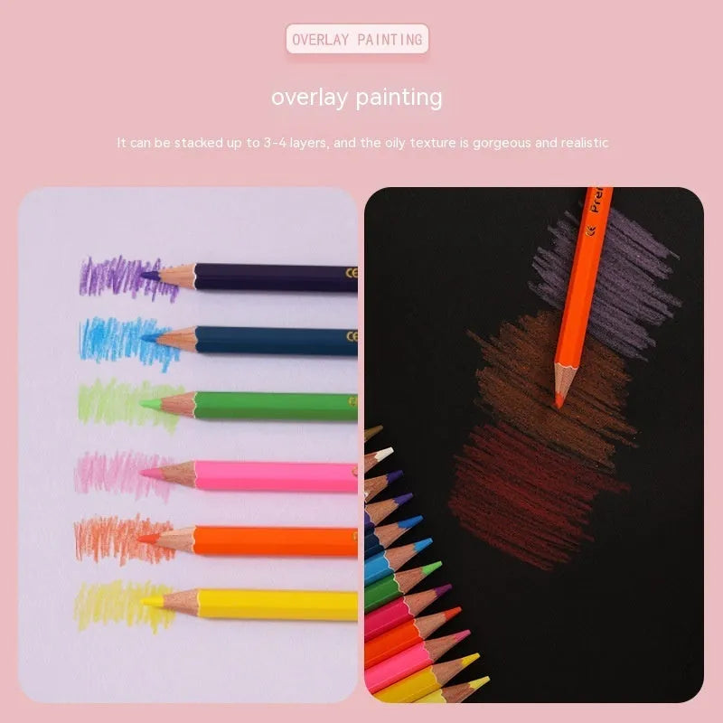 Wooden barrel colour pencil set with double-head design in student art configuration