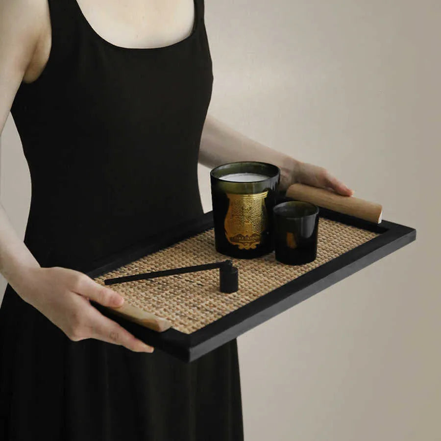 Pine wood dining tray with internal compartments for organisation.