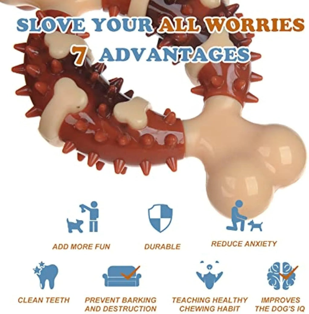 Natural rubber bone-shaped dog molar toy for teeth grinding in two sizes