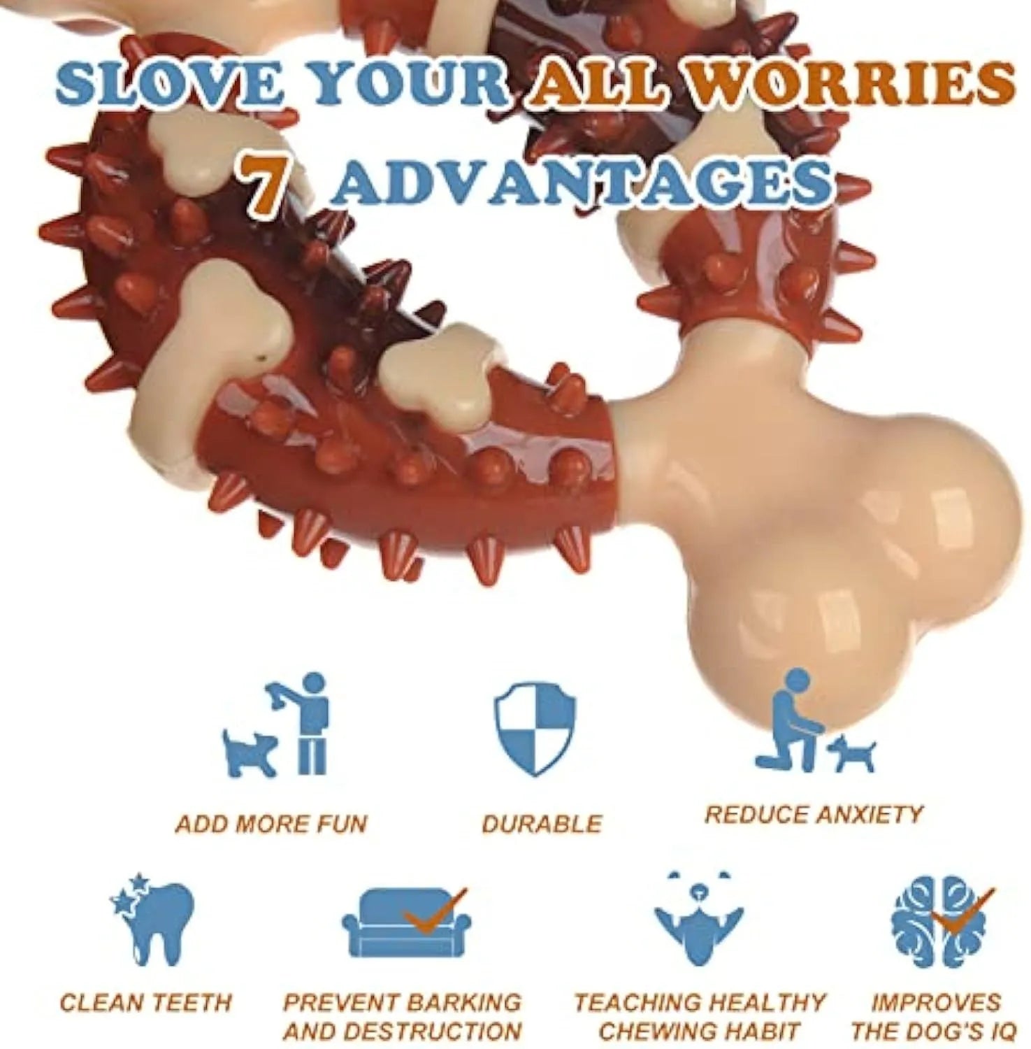 Natural rubber bone-shaped dog molar toy for teeth grinding in two sizes