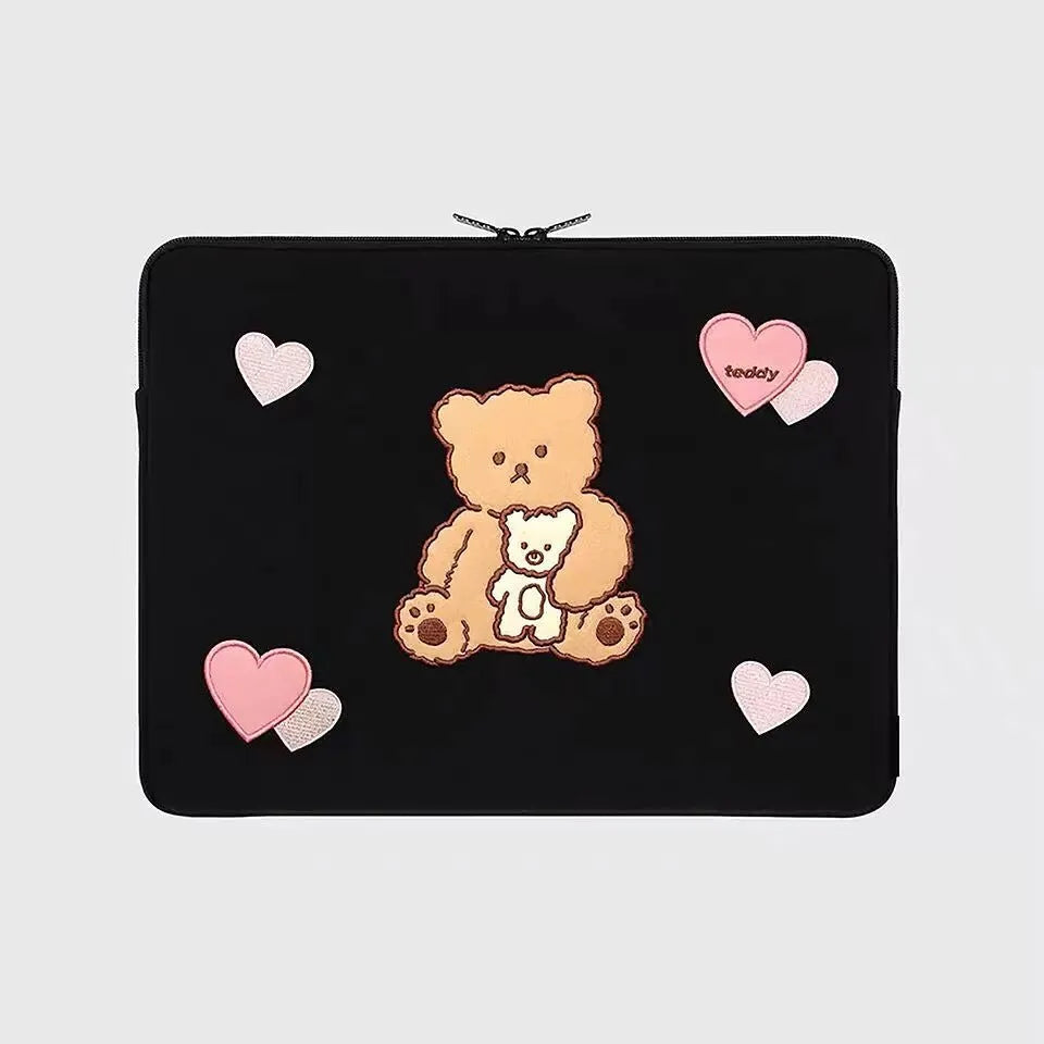 Embroidered animal design laptop sleeve in polyester with puppy pattern for 13-15 inch laptops