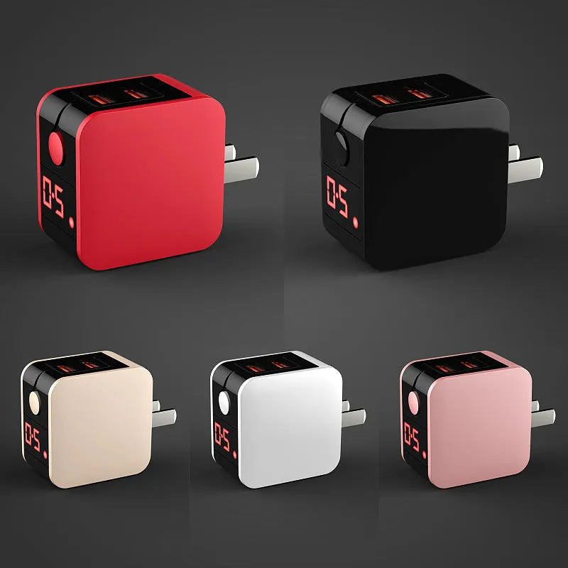 5V2.4A dual USB travel charger with digital display in black, white and red colour options