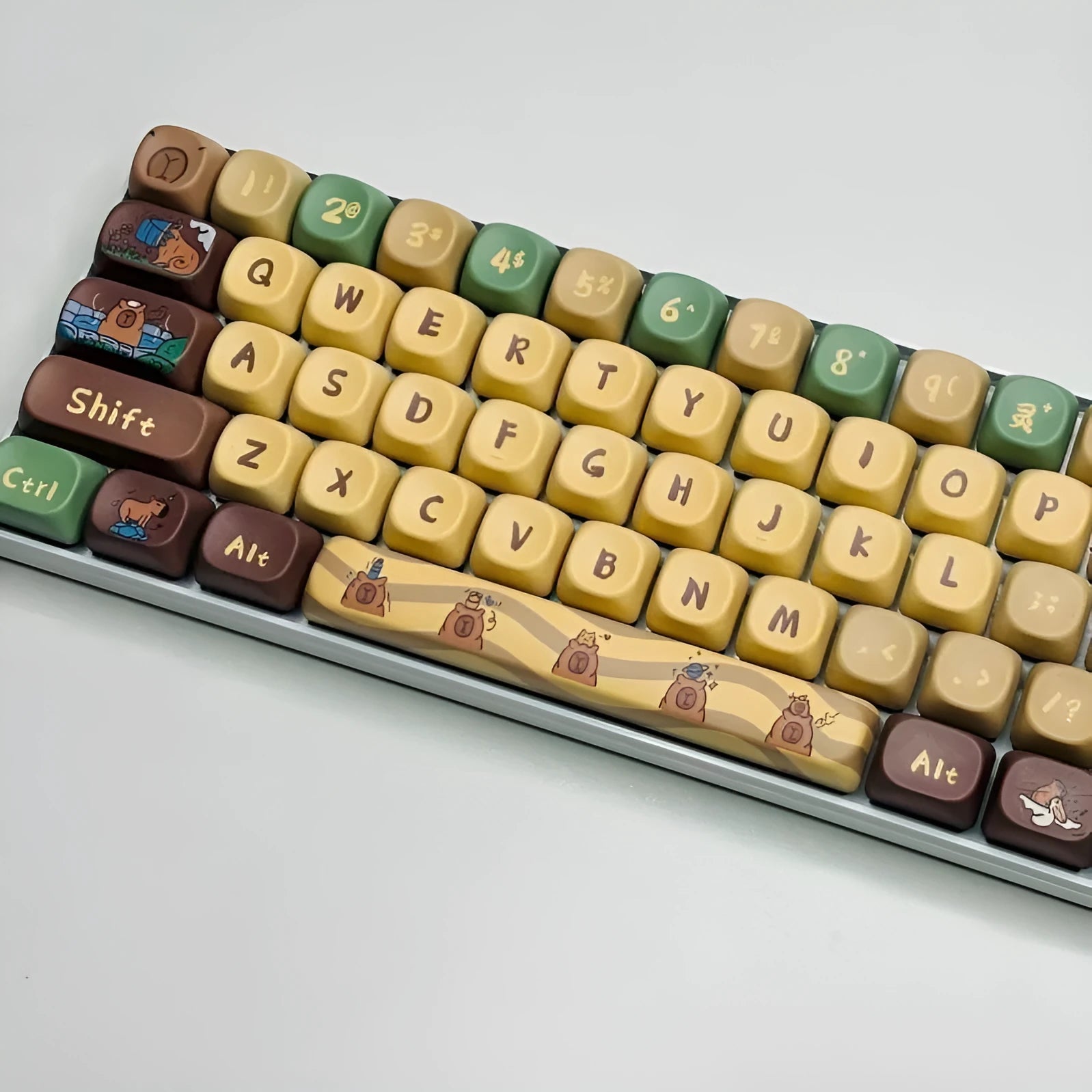 Capabala mechanical keyboard keycap set showing 130 double-shot ABS keys with uniform MOA height profile