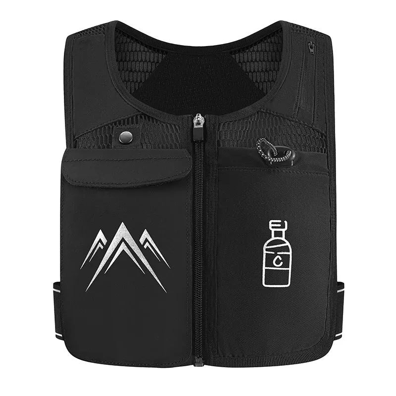 Sports running vest with integrated mobile phone bag in breathable mesh fabric