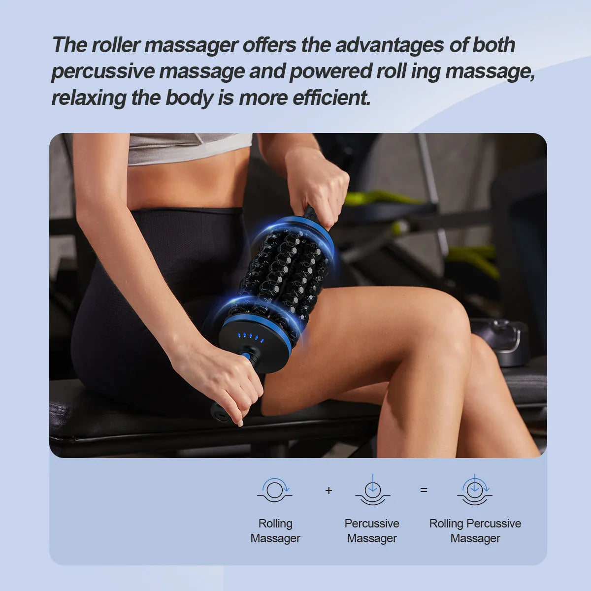 Handheld electric muscle massager with rolling nodes in blue ABS plastic