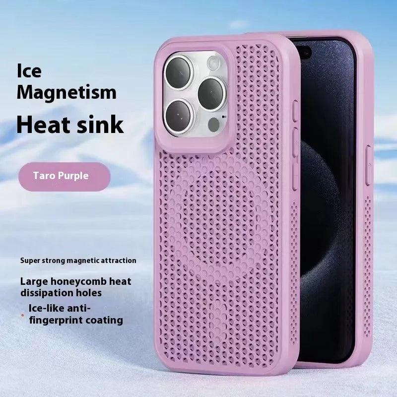 Simple honeycomb mesh magnetic phone case for iPhone 11 to 15 series in black hard PC