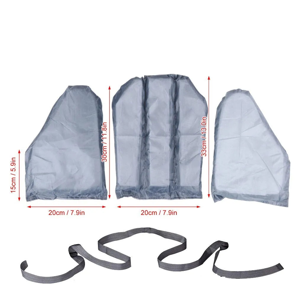 Grey fishing life jacket safety vest with multiple chest pockets and adjustable straps on mannequin