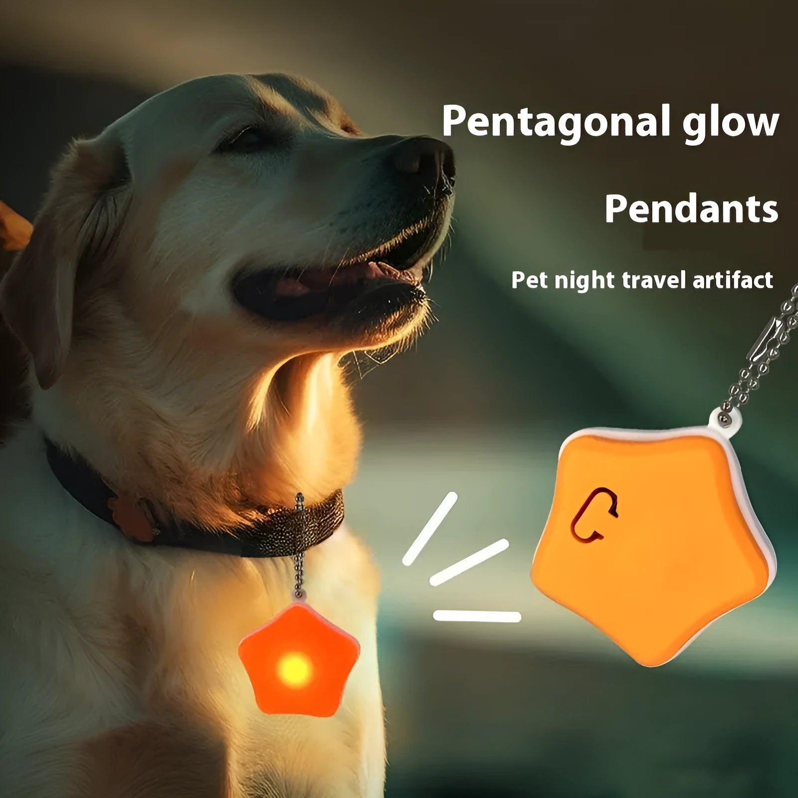 Blue and orange rechargeable silicone pendant light for dog and cat night-time safety.