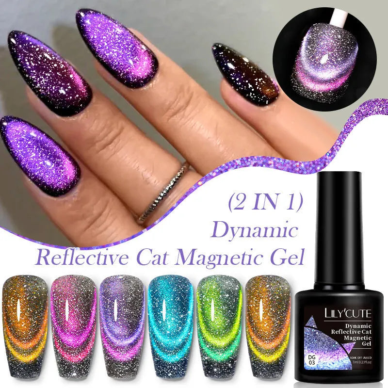 Diamond in the Debris Cat Eye Series nail polish gel bottles in six colours with included nail glue.