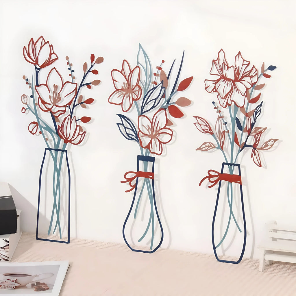 3-piece metal flowers wall art set in country farmhouse style with alloy construction