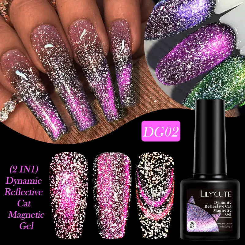 Diamond in the Debris Cat Eye Series nail polish gel bottles in six colours with included nail glue.