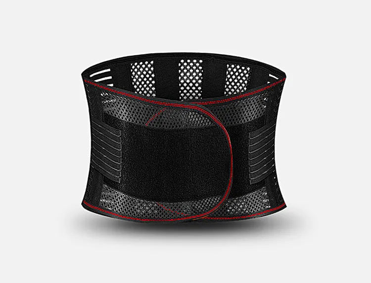 Black breathable sports waist support with steel plate for lumbar protection during fitness and running