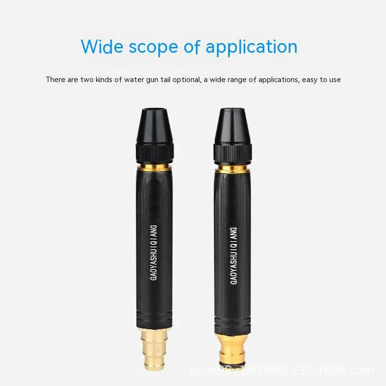Black alloy car wash water gun with choice of pagoda or nipple spray tip, 17.7cm long