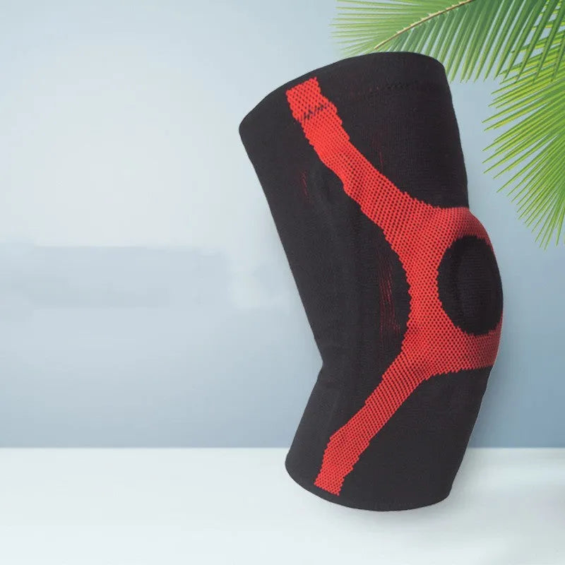 Red and grey silicone sports kneecaps for running and climbing protection