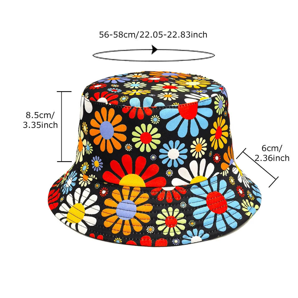 Floral pattern dome crown bucket sun hat in polyester fabric