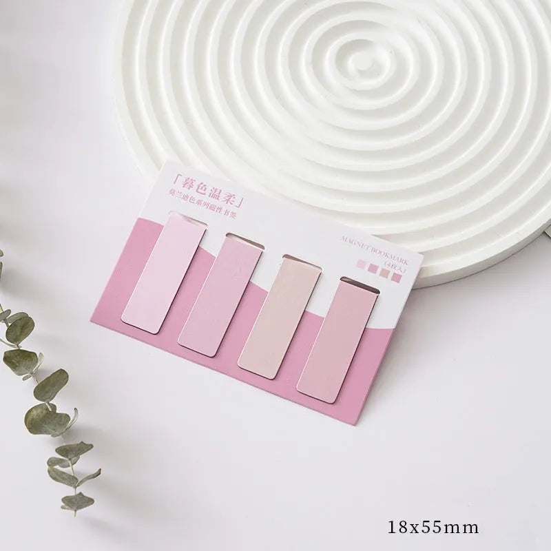 Set of four minimalist Morandi colour block magnetic bookmarks showing magnetic clasp