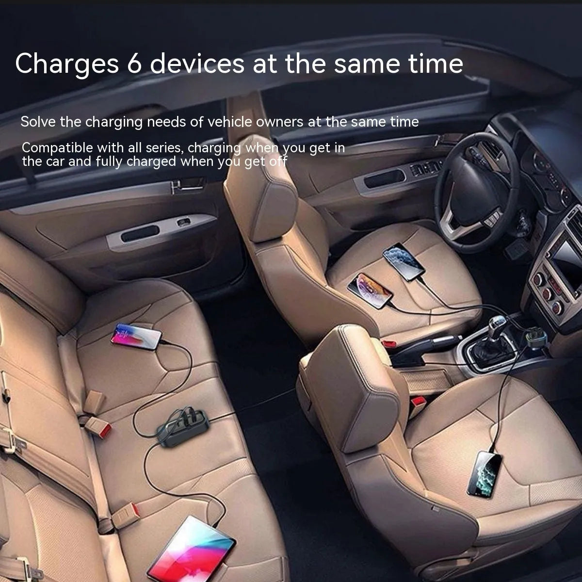 Automatic retractable car charger with cable extended, plugged into a 12V socket