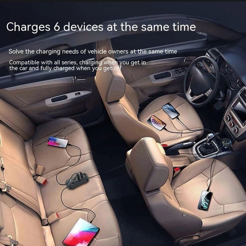 Automatic retractable car charger with cable extended, plugged into a 12V socket