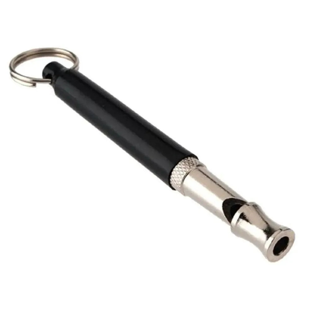 Copper ultrasonic dog training whistle with keychain cord and iron ring in black colour on white background