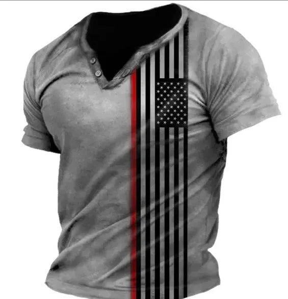 Men's short sleeve sports shirt with 3D printed pattern and lapel button in polyester fabric