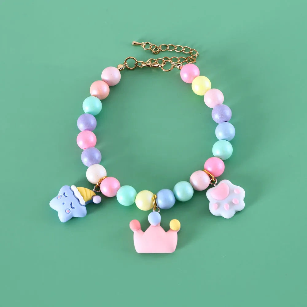 Colourful macaron-themed resin pet jewellery set with adjustable collar and bracelet for dogs and cats