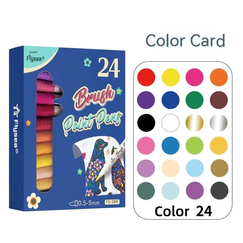 Set of soft tip gouache pens for acrylic painting on paper surfaces