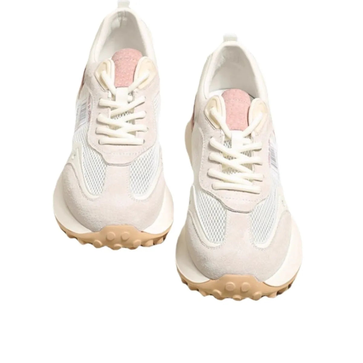 Women's grey and pink retro casual sneakers with mesh lining and rubber sole, low-top design