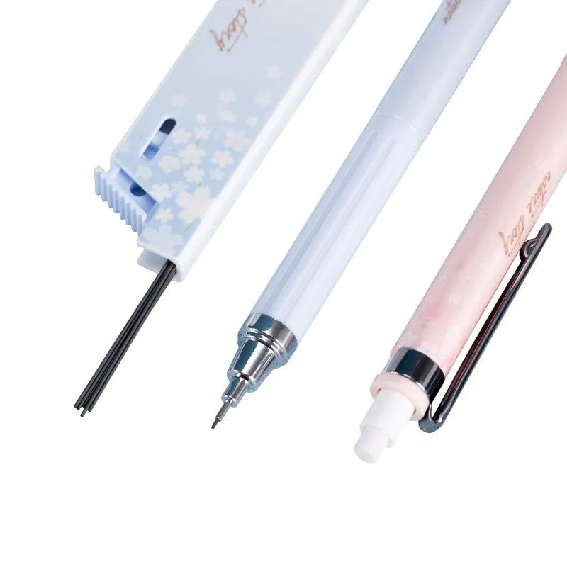 Set of three colourful cartoon-style 0.5mm automatic pencils with boxes of HB refills.