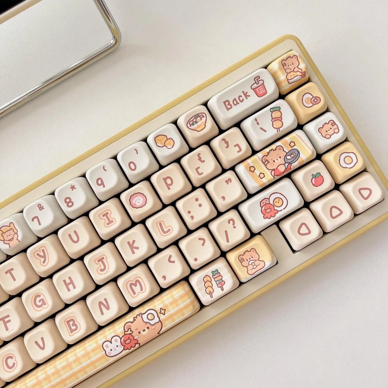 Rabbit Bear Restaurant themed mechanical keyboard keycaps with EOA height profile in PBT plastic, 140-piece set