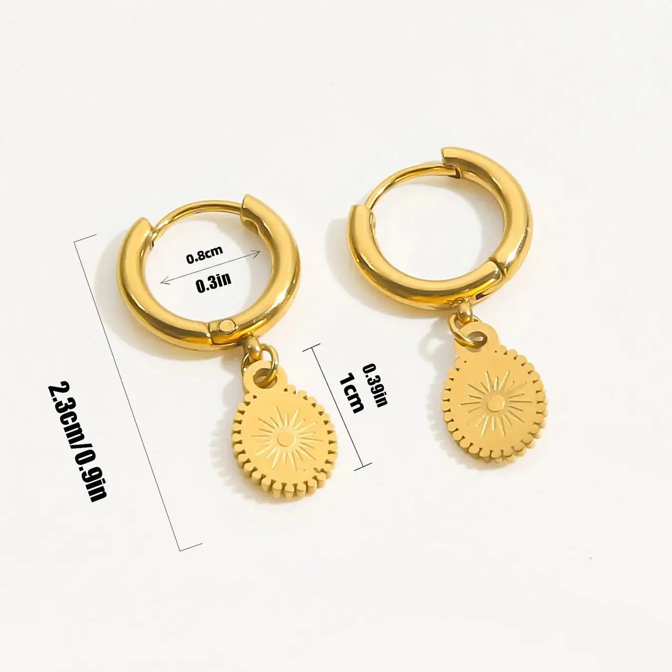 A pair of stainless steel geometric button earrings with ellipse detail, colour XY-EH005.