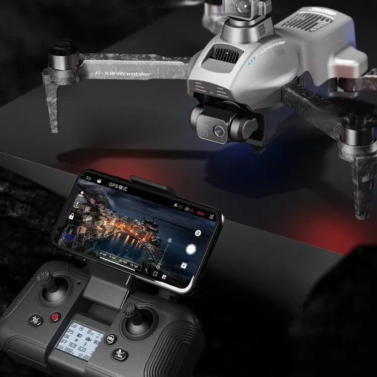 White folding quadcopter drone with obstacle avoidance sensors and 4K camera shown with remote and shoulder bag