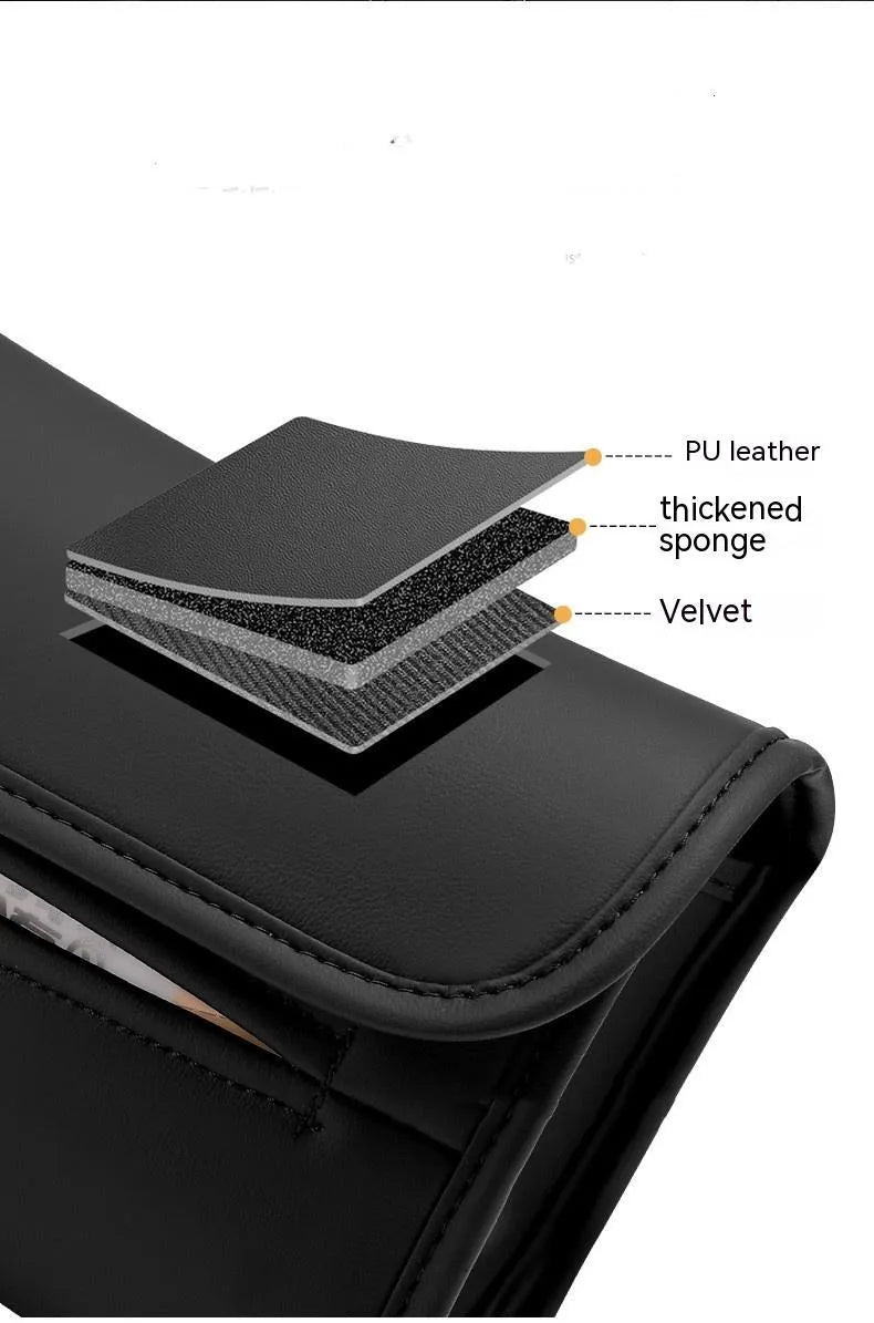 Leather car tissue box organiser with elastic band for sun visor or chair back mounting