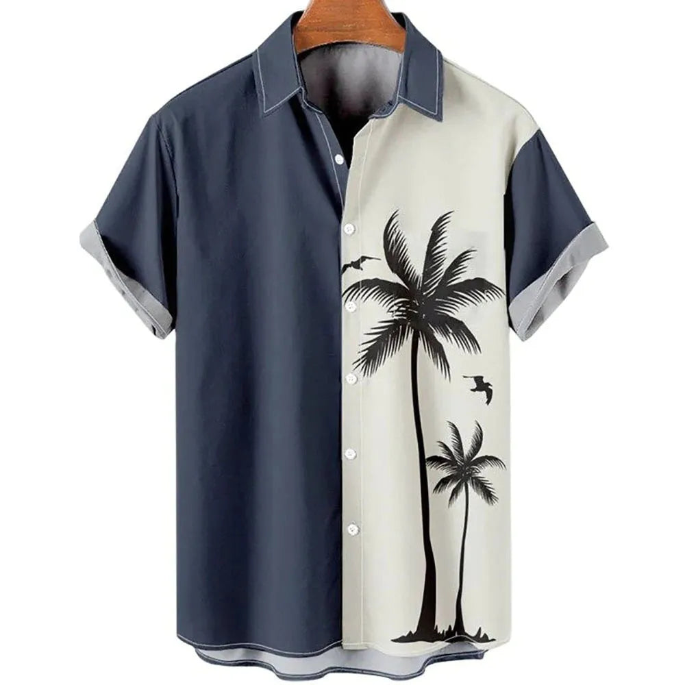 Man wearing a slim-fit short sleeve shirt with a colourful 3D digital printed flower pattern.