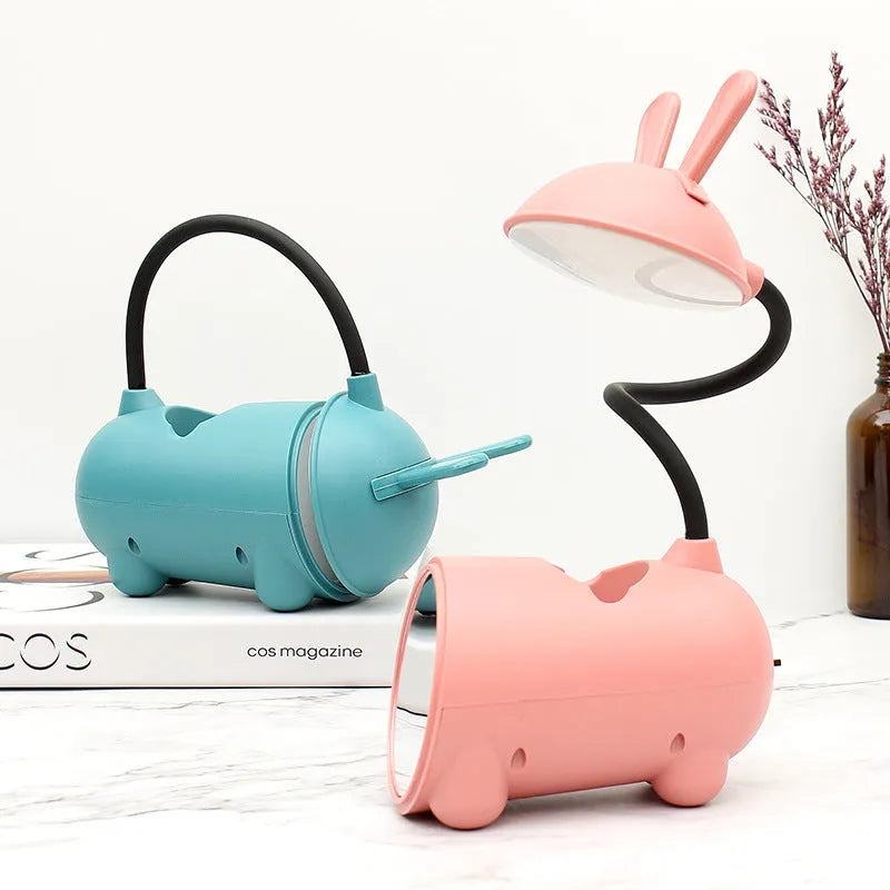 Cartoon style USB desktop table lamp with pen storage container in green colour