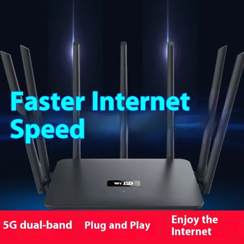 Black or white dual-band gigabit router with multiple antennas providing whole-home WiFi coverage through walls