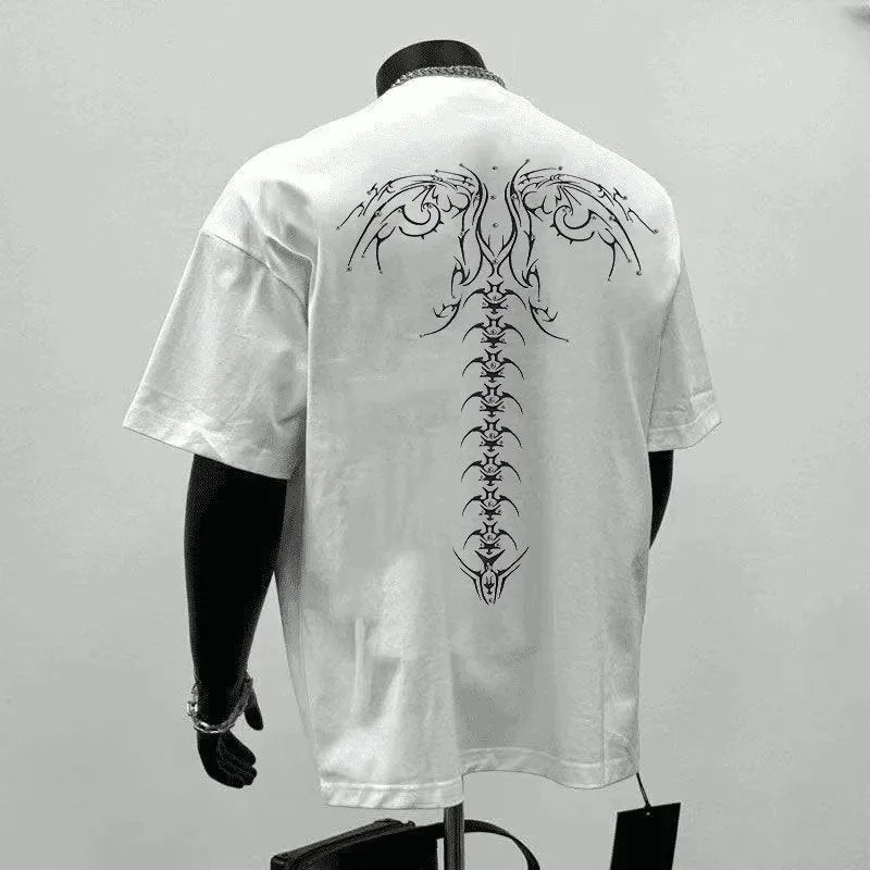 Men's loose fit cotton short sleeve shirt in black colour with printing design for business commuting